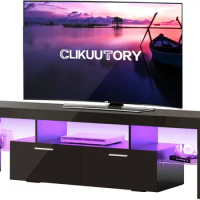 Clikuutory Modern LED 71 inch Long TV Stand with Storage Drawer for 50 55 60 65 70 75 80 Inch TVs, Black Wood TV Consol