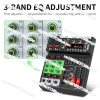 USB Interface 4 Channel Mini Audio Mixer Console for Home Karaoke Computer Recording with 16 DSP Effects