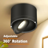 LED Downlight Rotatable Dimmable Surface Mounted COB Ceiling Lamp 5W 7W 12W 15W 20W 85-26V Background Spot Light for Home Indoor