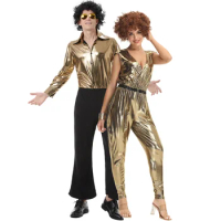 Adult 70's Disco Music Festival Rave Party Hippie Cosplay Costume Sexy Lovers' Clothes Dance Jumpsuit Outfit Party for Women Men