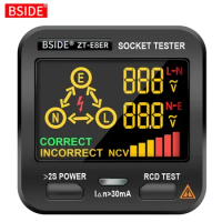 BSIDE ZT-E8 Digital RCD Socket Tester EU US UK Plug LCD Outlet Checker NCV Tester Voltage Detector Ground Zero Line Socket Check