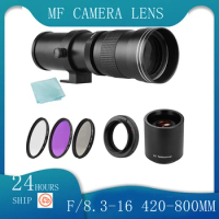 Camera MF Super Telephoto Zoom Lens F/8.3-16 420-800mm T Mount + UV/CPL/FLD Filters Set for Canon EF-mount EOS Rebel T7 T7i T6