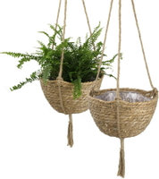 草編吊籃收納籃子編織吊盆植物鮮花綠植懸掛壁掛式手工編織花器