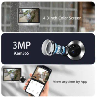 3MP Icam365 Peephole Door Camera Smart Home 4.3 Screen Night PIR wifi Phone wireless Security-protection for Smart home