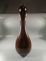 日本昭和早期 越山作 葫蘆型純銅花瓶，葫蘆頸部有六條線，又稱