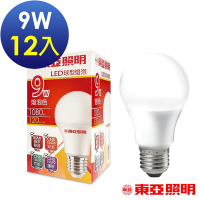 (黃光12入)東亞照明 9W球型LED燈泡1080Lm