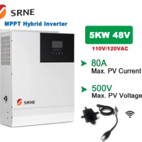 SRNE 5KW 5000W 110V/120VAC Hybrid Solar Inverter 48VDC MPPT 80A Pure Sine Wave with 120-450V PV Input Voltage With WIFI