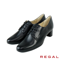 【REGAL】日本原廠真皮粗跟德比鞋 黑色(F17N-BL)