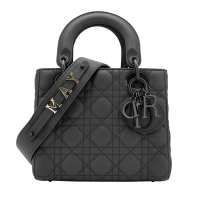 二手品 Dior 迪奧 Lady Dior My ABCDior籐格紋啞光小牛皮兩用黛妃包(黑)