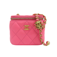 【二手名牌BRAND OFF】CHANEL 香奈兒 粉色 菱格紋 羊皮 Pearl Crush Mini Vanity Case 鍊帶 肩背包 AP2718