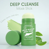 Green Tea Clay Mask Stick Reduce Blackhead Acne Face Pores Clean Purifying Deep Cleansing Oil Control Skin Brightening Solid Mud