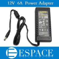 New 12V 6A 72W Power Supply AC 100-240V to DC Adapter For 3528 5050 Strip LED with US/EU plug free shipping