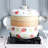 手繪草莓砂鍋酒店商用煲湯鍋明火家用陶瓷雙層小蒸籠鍋