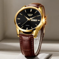 LIGE Sport Watch For Men Top Brand Luxury Men Quartz Wristwatches Breathable Leather Strap Waterproof Business Casual Men Watch
