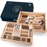 Luxury Cutlery Tableware Stainless Steel Knife Fork Spoon Dinnerware Set 72/84 Pieces Set Kitchen Device Sets Zero Waste Gift