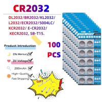 100pcs CR2032 3V Lithium Battery DL2032 ECR2032 BR2032 For Toy Watch Car Remote Control Calculator Motherboard Button Coin Cell