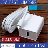 HENRY Pengecas Cepat Asal 15W Pengecas USB Mikro+Kabel Jenis C Set Penyesuai 2IN1 Untuk Pengecas And