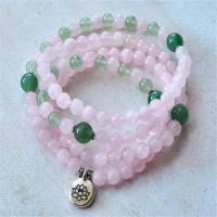 6mm Pink Crystal Gemstone 108 Beads Mala Bracelet pendant Wristband Unisex yoga fengshui Mala Chakas Handmade Meditation cuff
