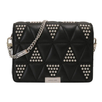 【Michael Kors】銀鉚釘縫線羊皮革鍊帶斜背包 mini(黑)