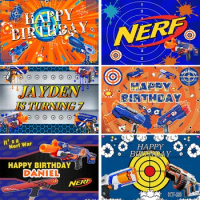 NERF Gun Photo Backdrop for Boys Birthday Party Photography Blue Toy Bullseye Background Decoration Poster Banners