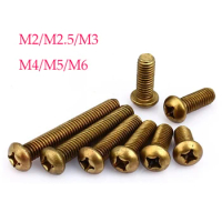 100/20/10pcs M2 M2.5 M3 M4 M5 M6 Coppers Solid Brass Cross Round Phillips Pan Head Screw Bolt Thread Length 4-40mm