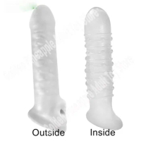 18cm Large Penis Extender for Men Reusable Cock Ring Penis Extension Condom Delayed Ejaculation Penis Sleeves Glans Cover