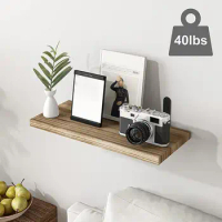 4Pcs Wooden Floating Shelves Smooth Edge Rustic Style Simple Installation Plant Display Wall-Mounted Floating Book Shelves