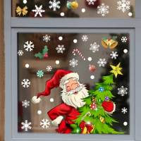 New Christmas Decoration Window Stickers Santa Gifts Merry Christmas Mirror Sticker Xmas Tree Window Glass Sticker New Year