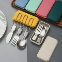 【Outdoor】        3PC Mini Portable Outdoor Spoon Fork Tableware Camping Stainless Steel Cutlery Set 