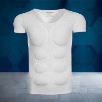 W&ME ใหม่การจําลองที่มองไม่เห็น สีขาว ปลอมกล้ามเนื้อเสื้อผู้ชายเสื้อยืด No-Trace หน้าอกและหน้าท้องแผ
