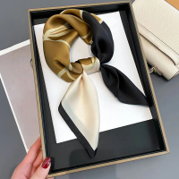 New Women's Printed Hair Collar Square Scarf 70CM (27.55inch) Luxury Brand Silk Scarf Simulation Sil