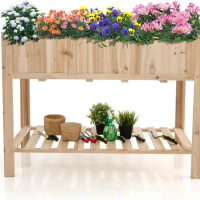 47x23x35in Raised Garden Bed, Wooden Elevated Planter Box with Solid Legs, Storage Shelf, Planter Liner, Standing Planter Bed