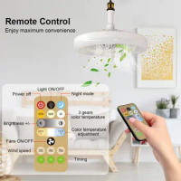 Ceiling Fans With Remote Control and Light 30W LED Lamp Fan E27 Converter Base Smart Silent Ceiling Fans For Bedroom Living Room