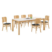 文創集 梅卡莉6尺岩板實木餐桌布餐椅組合(一桌六椅組合)-180x90x75.3cm免組