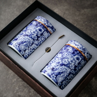 陶瓷茶葉罐青花瓷圓筒密封罐防潮罐大號瓷罐中式簡約禮盒商務禮品