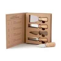 4pcs/6pcs Oak Cheese Knife Set Cheese Knife and Butter Knife Kraft Paper Box Packaging Cheese Tools Suit