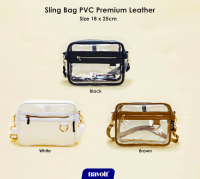 Premium Sling bag List Kulit - Tas Selempang Transparan - Hitam Kulit - Travolt - Tas PVC Mika Tebal