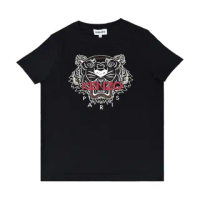 【KENZO】KENZO紅字印花LOGO虎頭設計純棉女士短袖T恤(黑)