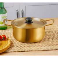 不銹鋼雙耳小煮鍋(金色)(尺寸:鍋總長18CM，鍋徑16CM，鍋高7.8CM)