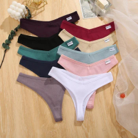 10 Colors Waffle Cotton Thongs Women Panties Sexy Underwear V Waist Solid Color Female Underpants Intimates Women Lingerie