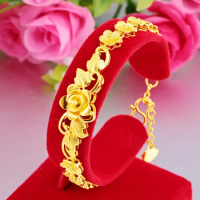 Genuine Sand Gold Bracelet Men's and Women's 999 Indelible Gift Wedding Jewelry Pure Gold Bracelet Fashion Hollow Gold Chain