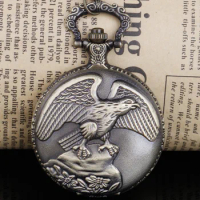 Steampunk Vintage Bronze Eagle Quartz Pocket Watch Analog Pendant Necklace Chain Watch Pocket Watch for Men Women Fob Watch