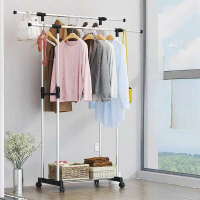 Rak Gantungan Baju Tempat Pakaian Hanger Roda Portable Stainless Steel
