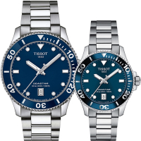 TISSOT 天梭 官方授權 Seastar 1000 海洋之星300米潛水錶 對錶 情侶手錶 迎春好禮 T1204101104100+T1202101104100