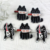 MuhNa 10pcs/pack Cat With Bloody Knife Acrylic Charms for DIY Jewelry Making Earring Finding Keychain Pendant