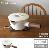 【4TH MARKET】日本製木柄牛奶鍋/陶鍋附鍋蓋(700ml)-白