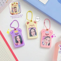 Homemade Creative Korean Cartoon Teddy Bear Photo Frame Keychain Pendant, Star Chasing Girl Can Put Small Card Acrylic Pendant