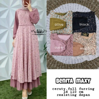 Dress benita maxy motif bunga wanita gamis cocok untuk kondangan