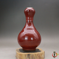 晚清 祭紅釉 蒜頭瓶 古玩陶瓷古董瓷器仿古老貨收藏民間手工擺件