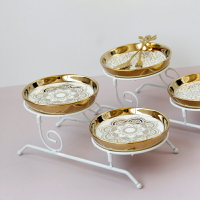 奢華歐式宮廷風金屬鐵藝陶瓷組合可拆卸雙層蛋糕架蛋糕盤果盤子